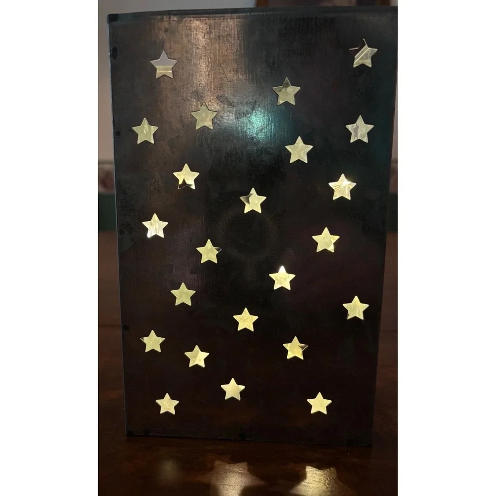 Galvanized Metal Star Cutout LED Lanterns Set of 2 Silver Rustic Good
